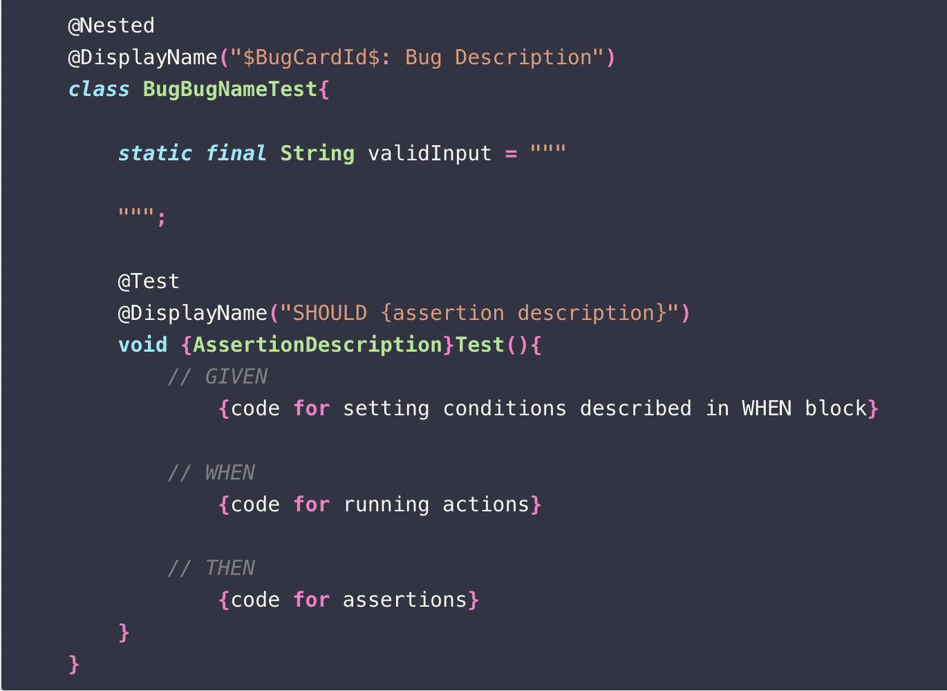 JUnit Template For Tracking Bugs in Unit Tests